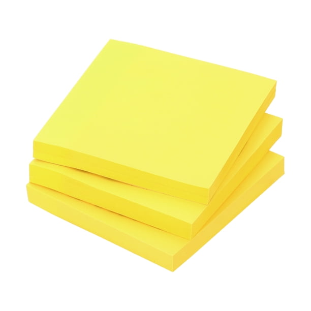 Uxcell Notas Fluorescentes Adhesivas de 3" x 3", Bloc de Notas Autoadhesivas 100 Hojas/Bloc, Amarillo, Paquete de 3