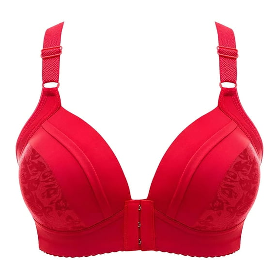 khonts,Women's Daisy Front Closure Push up Bras Supportive Wireless Full Coverage Bra Comfort Everyday Bralettes Red 50
