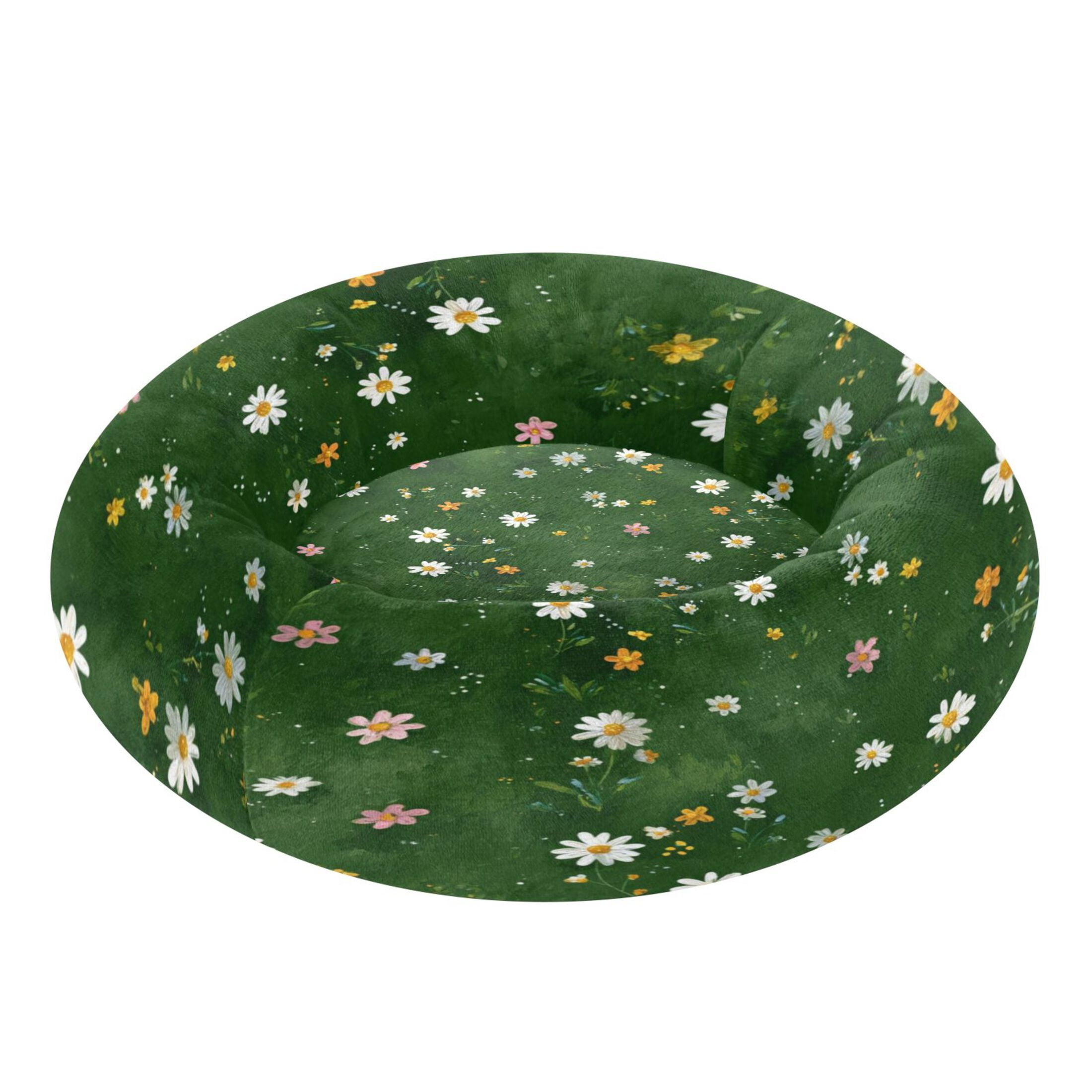 Iauyy Pet Couch Donut Cat Bed for Indoor Cats/Small Dogs Washable & Machine with Non-slip Bottom Calming Cat Furniture, All Kinds Of Daisies (M)
