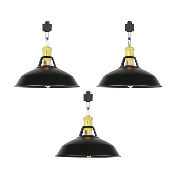 FSLiving H-Type Track Lighting E26 Base Industrial Adjustable Angle Lamp Black Metal Shade with Bright Gold Socket Track Light Fixture for Slope Ceiling Gimbal,Bulb and Track Not Included - 3 Lights