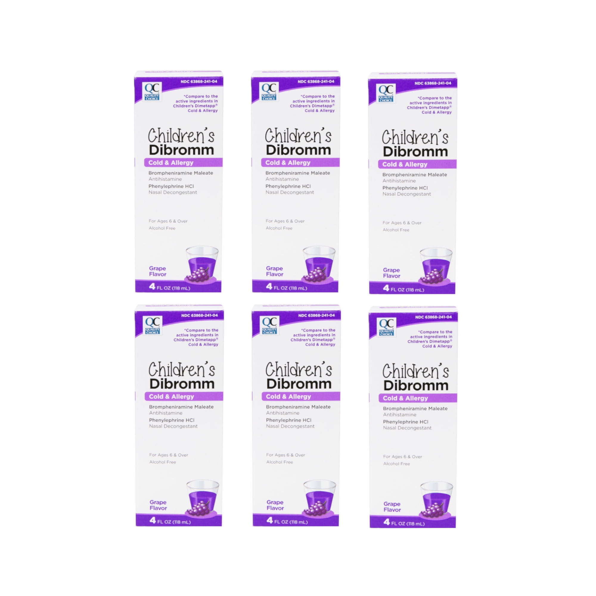 6 Pack - Quality Choice Children's Dibromm Cold & Allergy Liquid Grape 4 fl oz Each