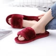 thumbnail image 4 of Women's Faux Fur Slippers Flat Fluffy Open Toe House Shoes Indoor Outdoor Slip on Memory Foam Slide Plush Sandals, Women's Plush Slippers Anti-Slip Indoor Outdoor Open Toe Slippers, 4 of 9