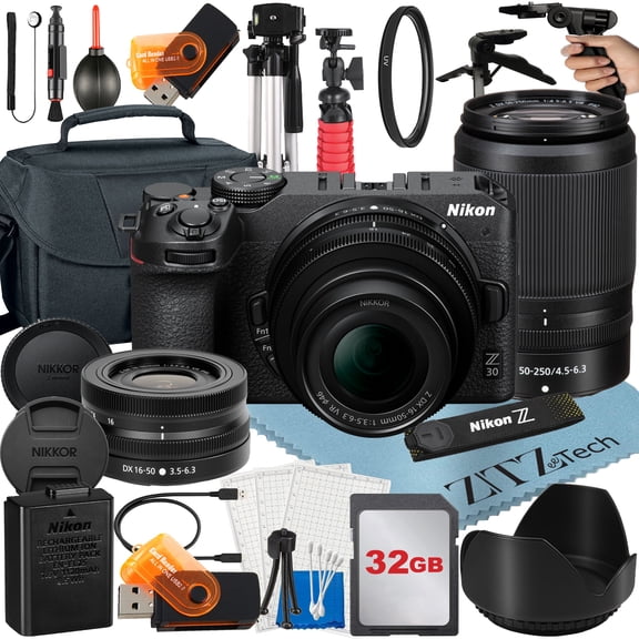 Nikon Z30 Mirrorless Camera Bundle with with NIKKOR 16-50mm   DX 50-250mm Zoom Lens   32GB Memory Card   Case   Tripod   ZeeTech Accessory