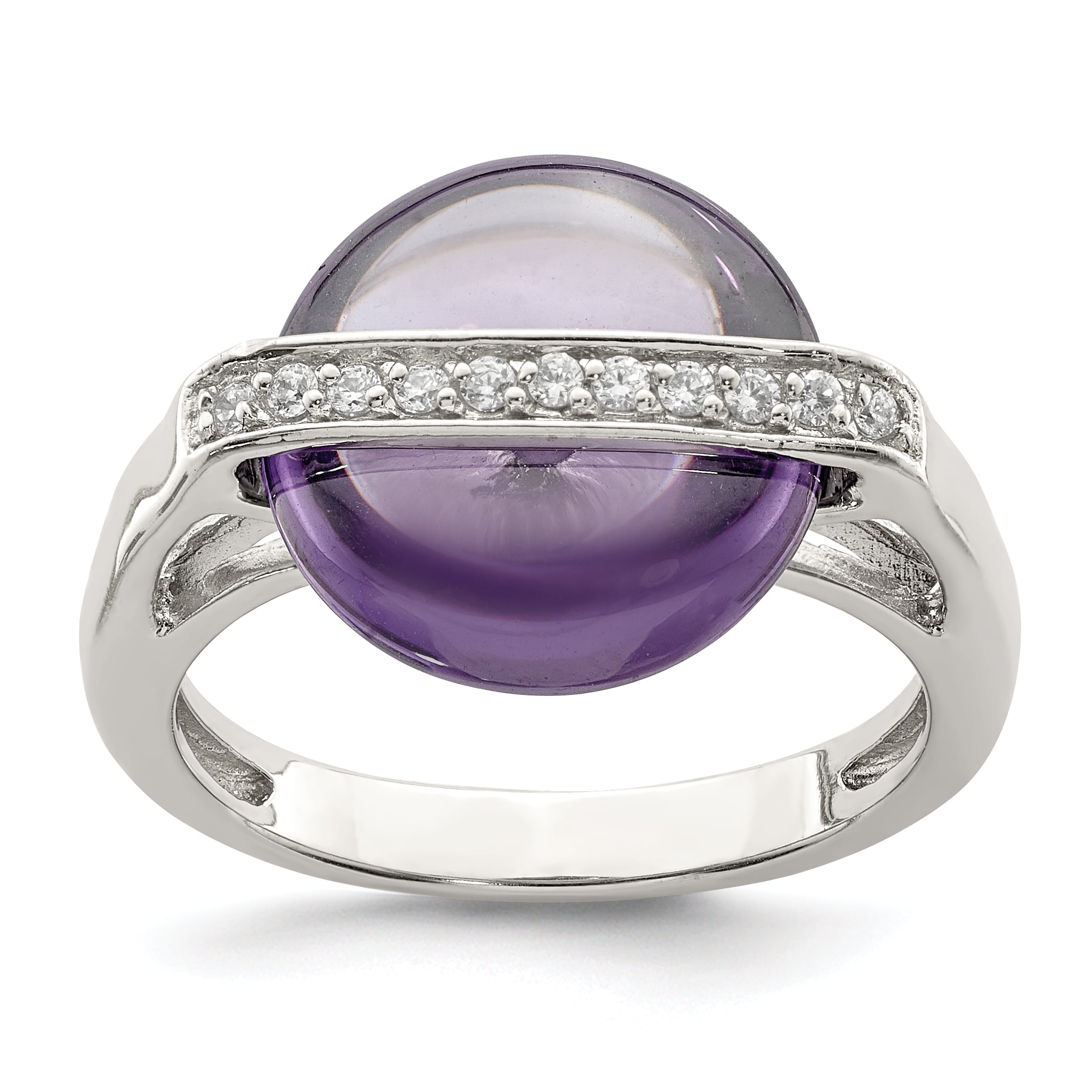 2mm Solid 925 Sterling Silver Purple /& Clear Cubic Zirconia CZ Fashion or Engagement Ring