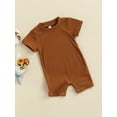 thumbnail image 3 of Gzhioc Baby Boy Girl Summer Jumpsuit, Short Sleeve Round Neck Solid Color Ribbed Romper, 3 of 9