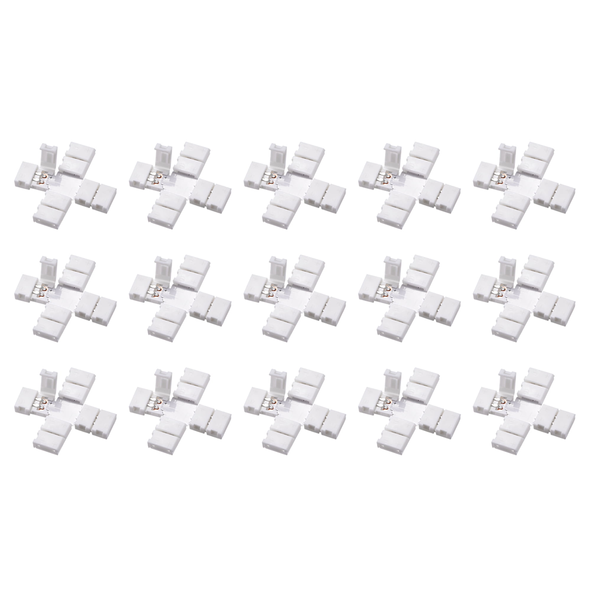 8mm 2P Cross Shape LED Strip Connector for Single Color 3528 Lights 15Pcs