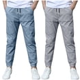 thumbnail image 2 of Caywon Boys' Dstring Elastic Waist Lightweight Cotton-Linen Jogger Pants with Side Pockets for Summer Outdoor School Play and Casual Everyday Wear, 2 of 8