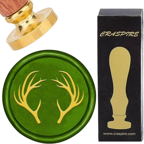 Deer Horn Wax Seal Stamp 25mm Round Sealing Wax Stamp Vintage Retro Removable Brass Head with Wooden ​Handle for Wedding Birthday Envelopes Invitations Decoration Gift Packing Mixed Color