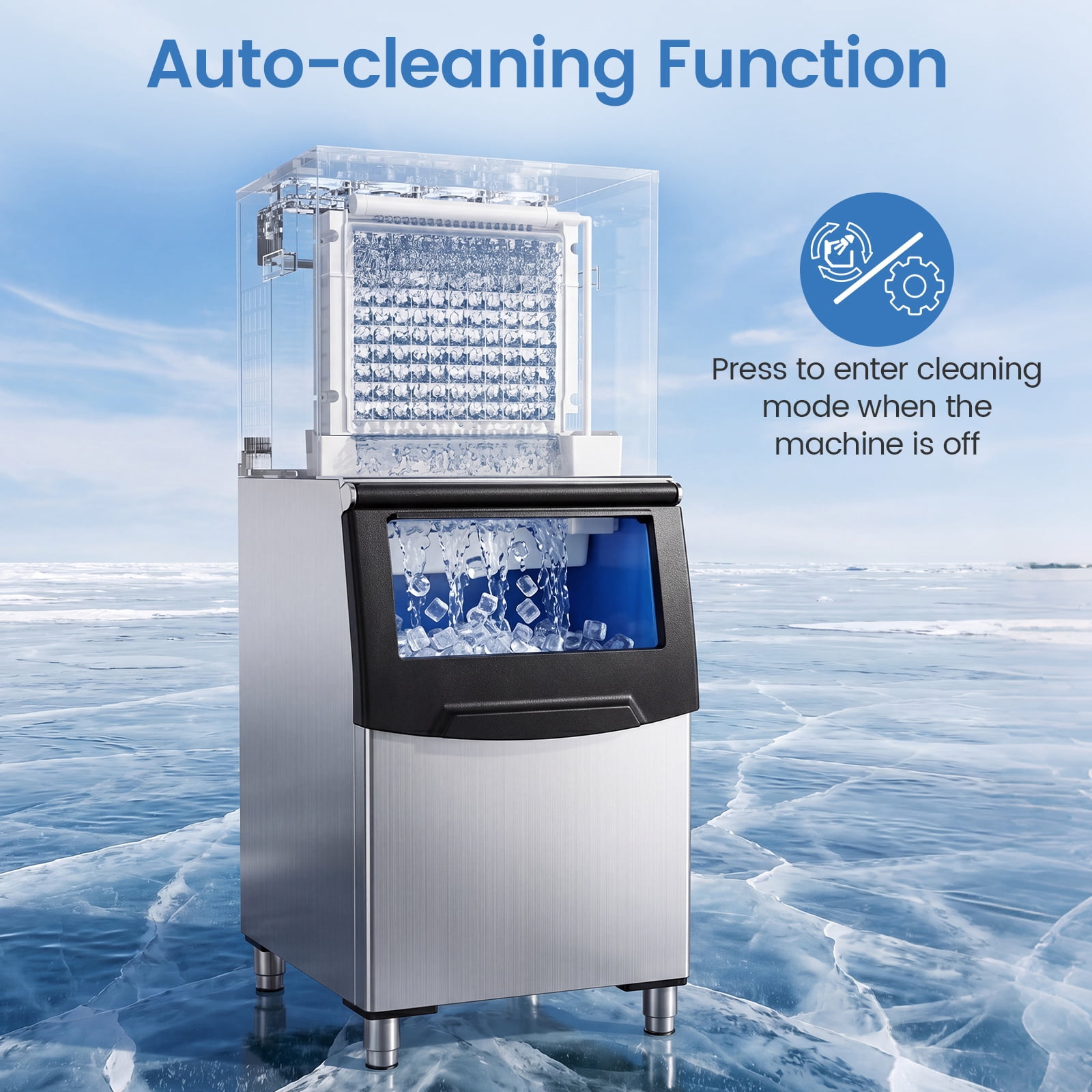 Costway Commercial Ice Maker 450 lbs/24H Ice Machine with 250 lbs Storage Bin Self-cleaning