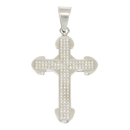 Pave Cross Charm - Solid Stainless Steel Cross Pendant Charm with Micro Pave Prong-Set CZ Stones