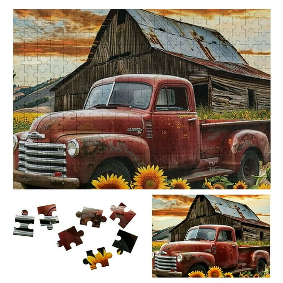 Shiartex Sunflowers Barn Truck Wooden Jigsaw Puzzle for Adults - Challenging and Fun Game - Impossible Wood Puzzles Gift for Family and Friends 300 PCS