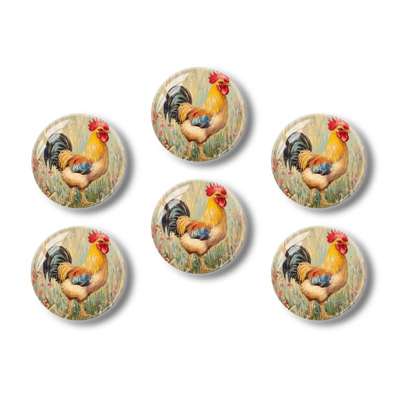 Glass Refrigerator Magnet 6Pcs Magnetic Fridge Sticker,Decor for Kitchen,Whiteboard,Cabinet,Artistic Rooster With Soft Brushstrokes