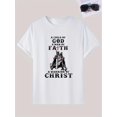 thumbnail image 2 of Camiseta creativa para hombre con estampado gráfico "Un hijo de Dios, un hombre de fe". Camiseta informal de manga corta y cuello redondo, ligeramente elástica, ideal para verano y actividades al aire, 2 of 9