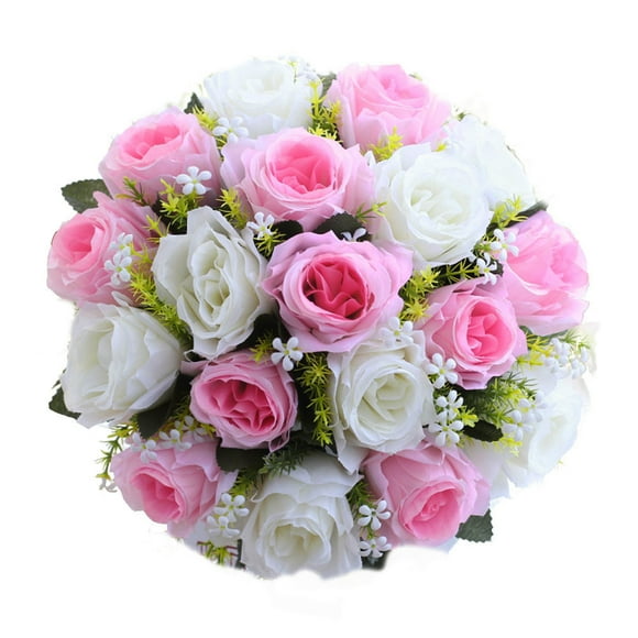 XZNGL Artificial Flowers Fake Flowers Decor 18Head Artificial Silk Roses Flowers Bridal Bouquet Rose Home Wedding Decor G