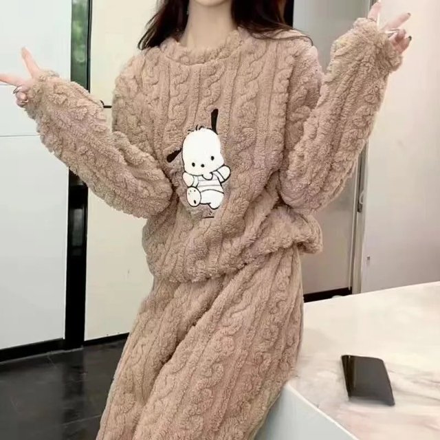 Ropa de dormir de lana Coral para mujer, ropa de casa de franela de talla grande, cárdigan largo grueso, traje para mujer 2024