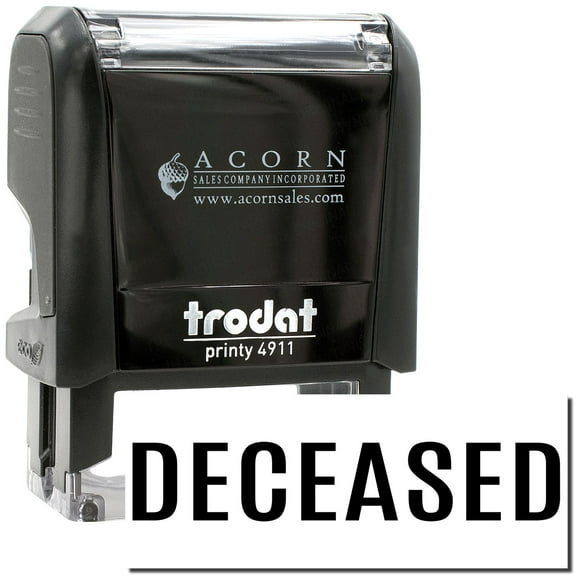 Self-Inking Bold Deceased Stamp, Trodat Printy 4911, Press and Print Stamping, Impression Size 5/8" x 1-1/2", Up to 10,000 Impressions - Black Ink
