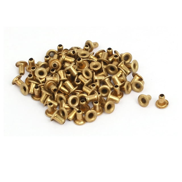 100pcs M2x3.5mm Unique Bargains latón plateado metal ojales huecos remaches oro tono
