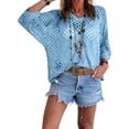 thumbnail image 3 of Beach Cover Ups for Women Casual Knit Pullover Hollow-Out 3/4 Batwing Sleeve Lightweight and Comfortable Boho Chic Summer Sweater, 3 of 8