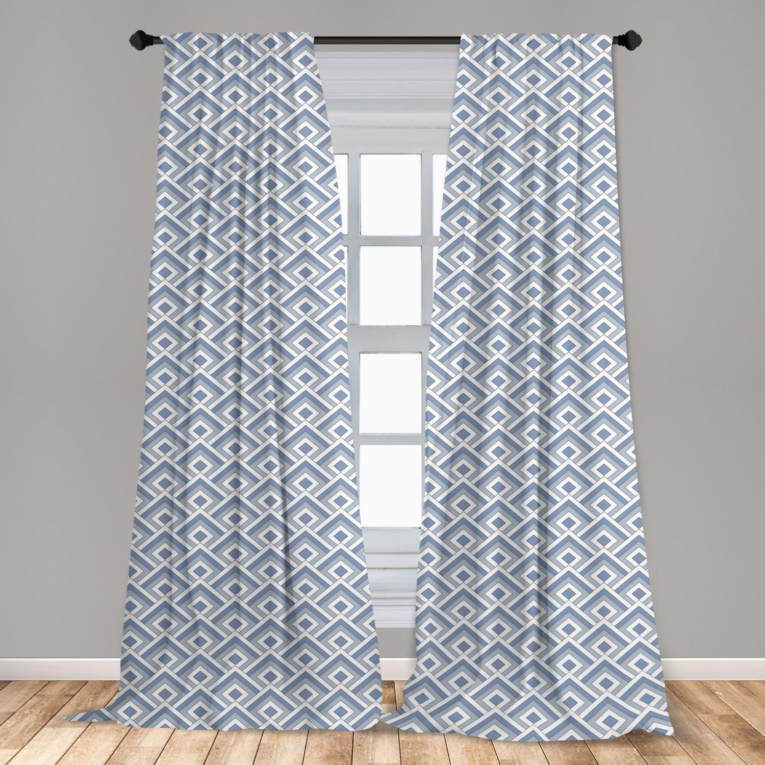 Geometric Curtains 2 Panels Set, Diagonal Entwined Nested Squares