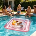 thumbnail image 4 of Thickened PVC Inflatable Pool Floating Ice Bar Serving Tray with Multi Drink Cup Holders, Large Capacity Water Fruit Beverage Snack Float, Summer Party Accessory for Swimming Pool, Pink, 4 of 5