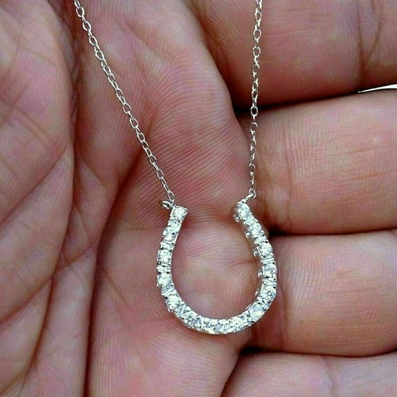 2Ct Round Lab Created Diamond Horseshoe Pendant Necklace 14k White Gold Plated