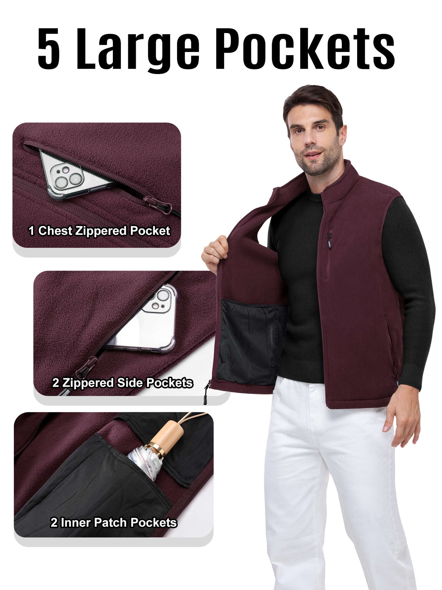 Off Road Ventures Men Fleece Vest Lightweight Winter Warm Casual Golf Sleeveless Jacket for Outdoor Running