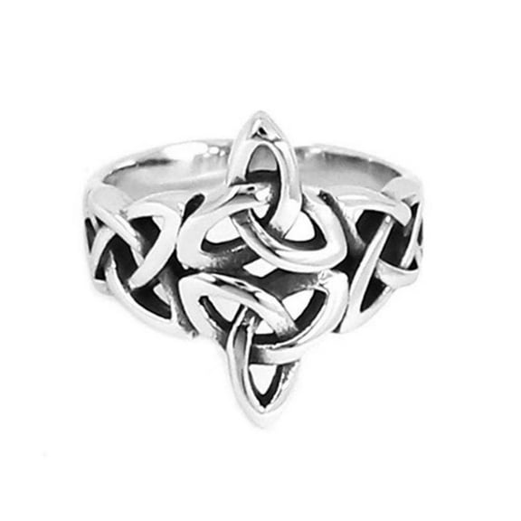 Double Celtic Triquetra Ring Womens Mens Stainless Steel Trinity Knot Band Fantasy Forge Jewelry