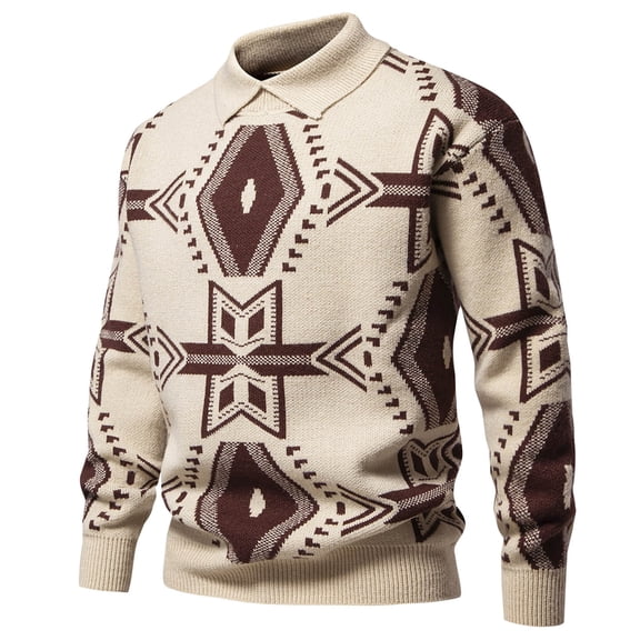 Men's Collared Sweater Casual Long Sleeve Knitted Sweater Mid Weight Fall Winter Fashion Outfits Khaki 2XL
