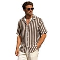 thumbnail image 6 of GrmtClth Men's Striped Cuban Collar Shirt Short Sleeve Lightweight Breathable Summer Beach Vacation Casual Tops Brown S, 6 of 8