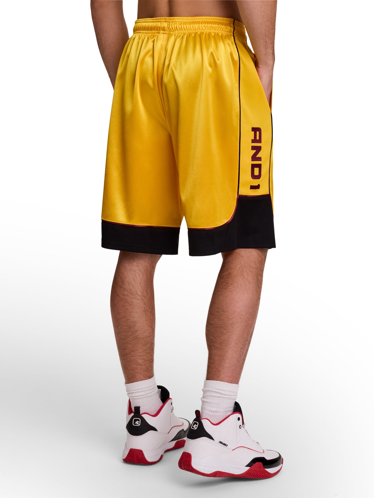 AND1 Men's and Big Men's All Court Colorblock Short, 11" inseam, up to Size 5XL