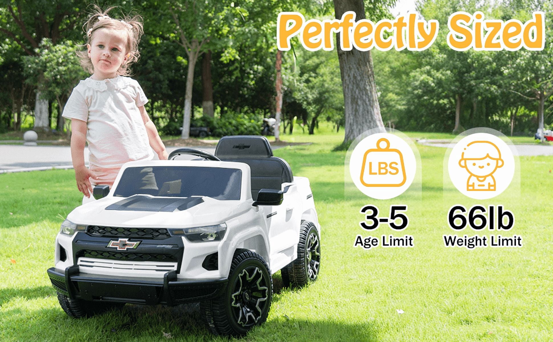 UBesGoo 12V Licensed Chevrolet Colorado Kids Ride on Car, Battery Powered Ride on Toys Truck with Remote Control, White