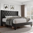 thumbnail image 4 of iPormis Queen Size Bed Frame with Diamond Button Tufted Wingback Headboard, Upholstered Platform Bed Frame with Strong Wood Slat Support, Dark Grey, 4 of 9