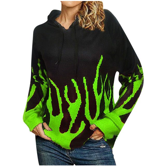 Sudaderas de manga larga con capucha y estampado de llama informal con cuello en V para mujer Pompotops gfhjh11980