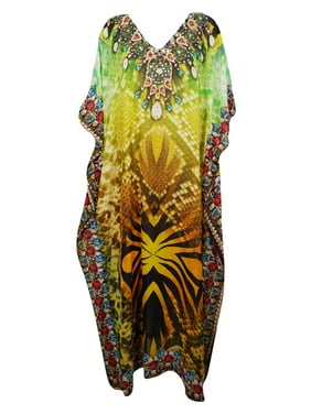 Mogul Women's Beautiful Caftan Lounger Goddess Digital Print A Night To REMEMBER Long Maxi KAFTAN Dress