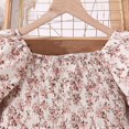 thumbnail image 4 of Mercatoo Kid Girls Flower Print A-Line Dresses Bubble Sleeves Square Neck 𝐒mocked Dress Summer Casual Princess Dress, 4 of 5