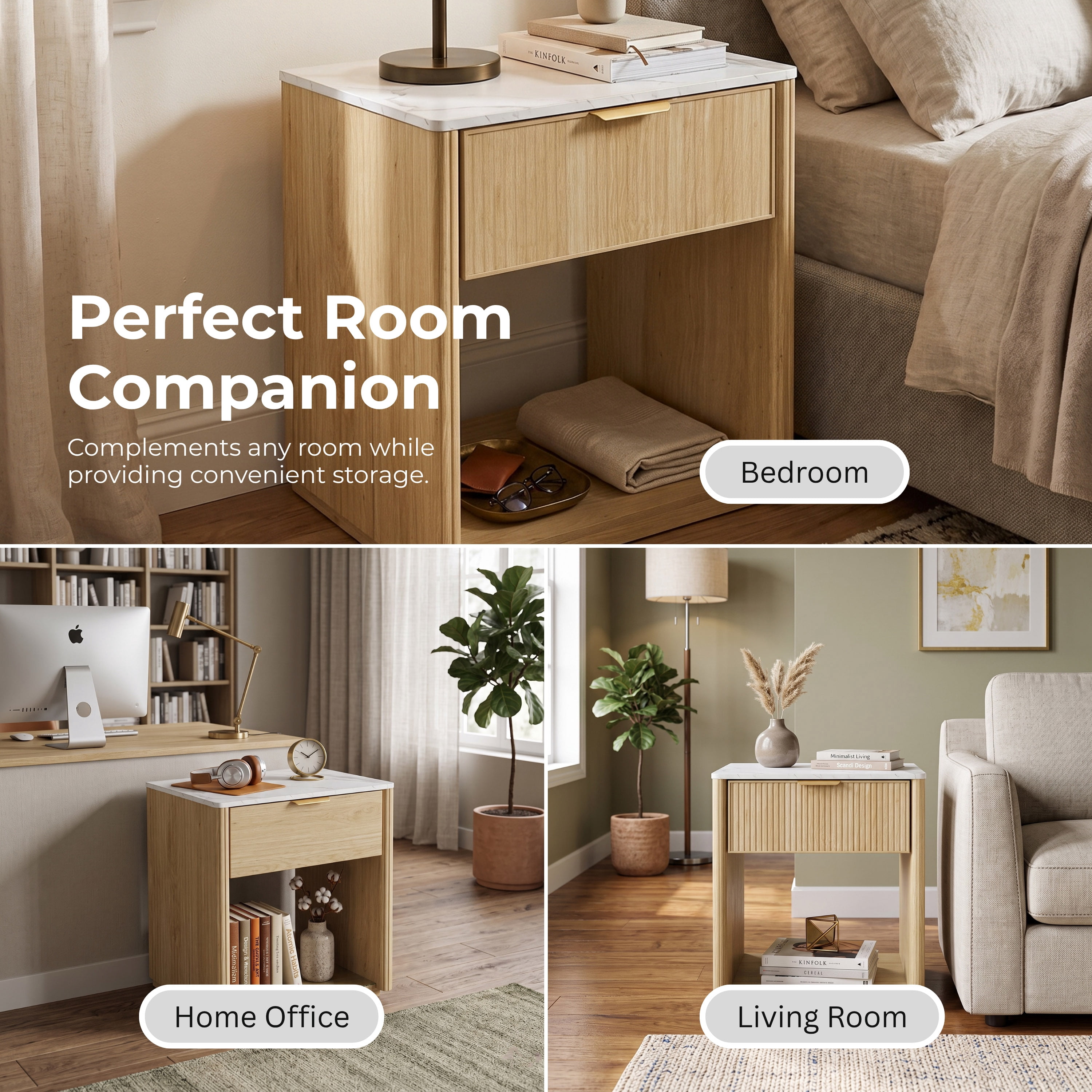 Furniture of America Elarin Modern Wood 1-Drawer Nightstand with Open Bottom Shelf, Natural