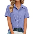 thumbnail image 5 of Admvng Shirts For Women Lapel Short Sleeve Loose Button Imitation Linen Tunic Summer Blouse S-5XL, 5 of 8