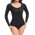 thumbnail image 2 of Riecok Bodysuits for Women Long Sleeve High Waisted Stretchy Seamless Jumpsuits Solid Lightweight Crewneck Workout Shapewear, 2 of 7