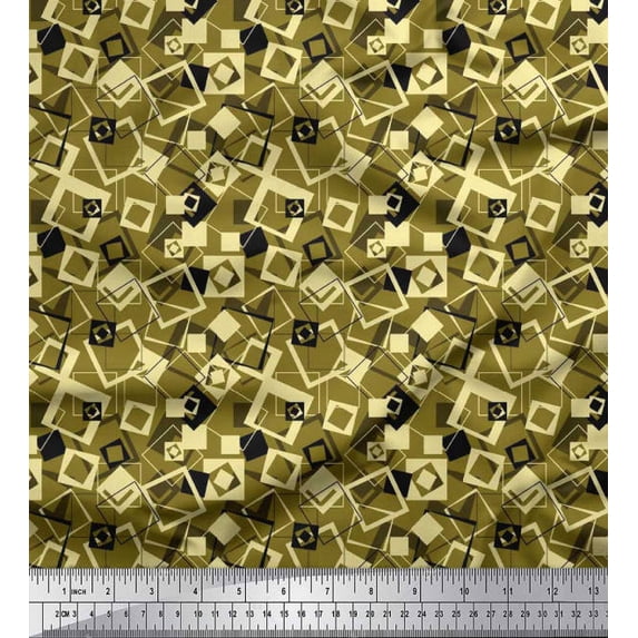 Soimoi Cotton Voile Fabric Square Geometric Printed Fabric 1 Yard 56 Inch Wide