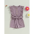 thumbnail image 2 of vera natura Infant Baby Girl Summer Jumpsuit Solid Color Ruffled Sleeveless Round Neck Button Romper Shorts with Belt, 2 of 8