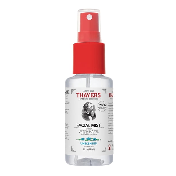Thayers Tónico facial de hamamelis sin alcohol con aloe vera, sin perfume, calmante e hidratante para todo tipo de piel, tamaño de prueba, 3 onzas