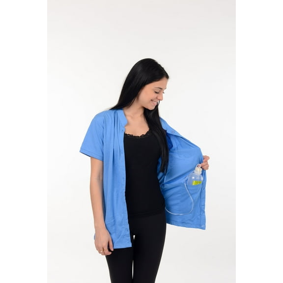 Post Mastectomy Band collar shirt with Drain pockets Camisole for Drain Management Systems Size: X-Large, Color: Sky Blue
