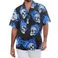 thumbnail image 2 of Camisas de verano con estampado 3D de llamas azules para hombre, ropa de calle hawaiana de gran tamaño para playa, ropa de hombre a la moda, camisetas con solapa y botón, 2 of 5