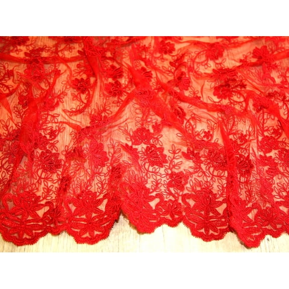 Minerva Heavy Guipure Lace Fabric Red - per yard