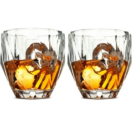 Leoney European Style Cocktail and Whiskey Glass Set of 2 - With Magnetic Gift Box - Aristocratic Exquisite diamond Design Whiskey Glasses - for Liquor Alcohol Bourbon Scotch & Old fashioned