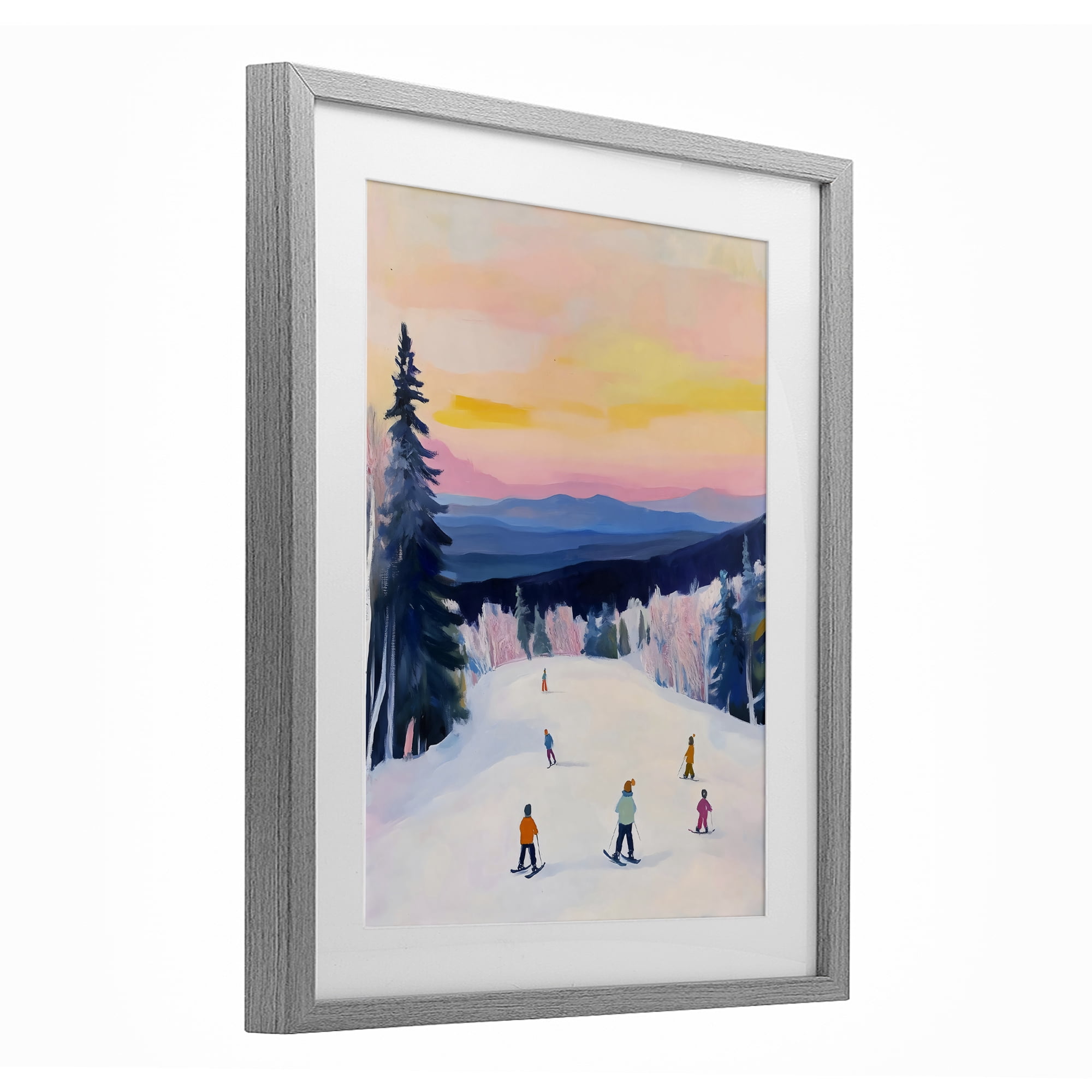 Stupell Industries Snowy Mountain Skiers at Sunset Gray Framed Print Under Glass, design by The Prints Vibe
