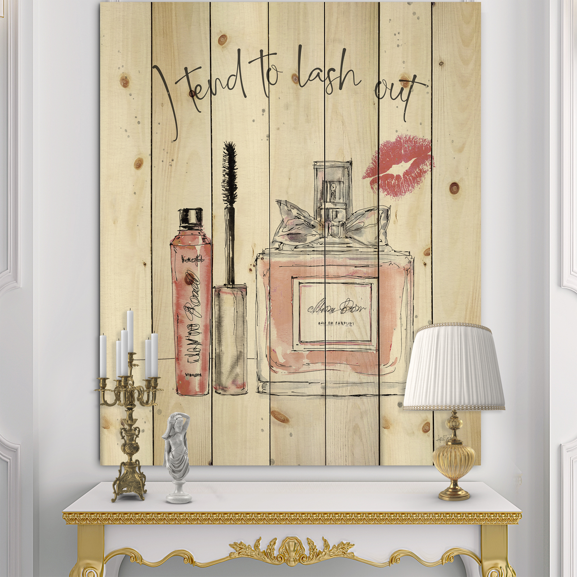 Designart 'Glam Chic Accents V' Fashion Print on Natural Pine Wood
