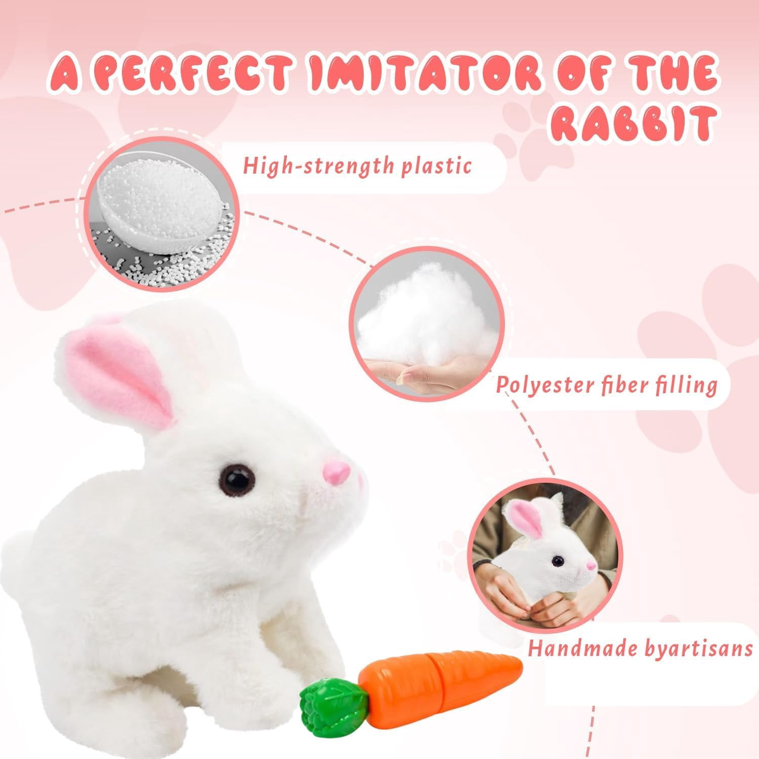 Hopping Bunny Toy, Easter Rabbit Interactive Electronic Pet Plush Bunny Toys with Sounds, Jumping, Twitching Ears - Easter Gifts for Kids (Brown)