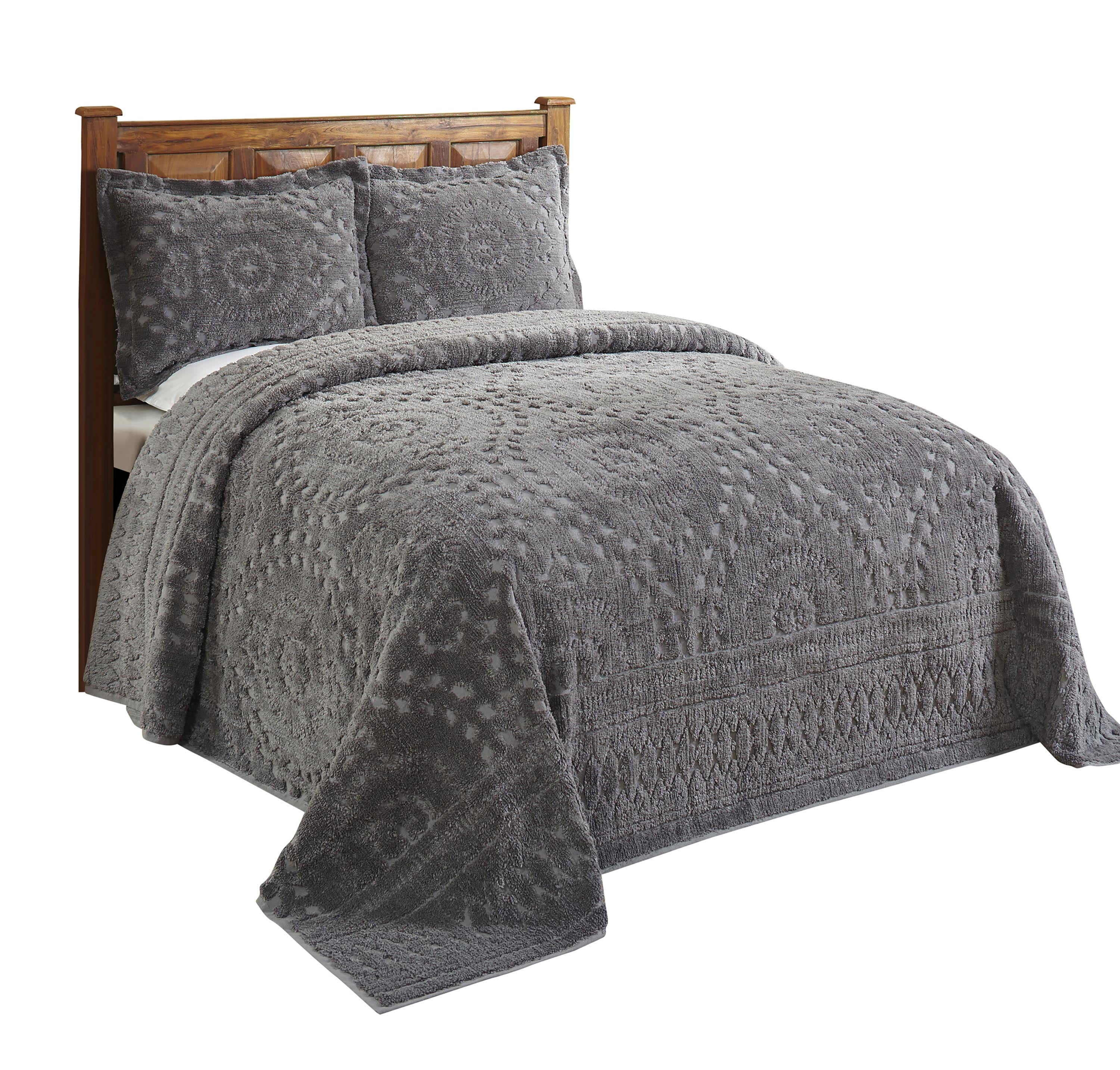 Better Trends 3 Piece Full/Double Bedspread Set 100% Cotton Chenille Tufted Medallion Pattern Soft & Luxurious Feel, Perfect for Gifting and All Seasons, Machine Washable (Gray) Rio Collection