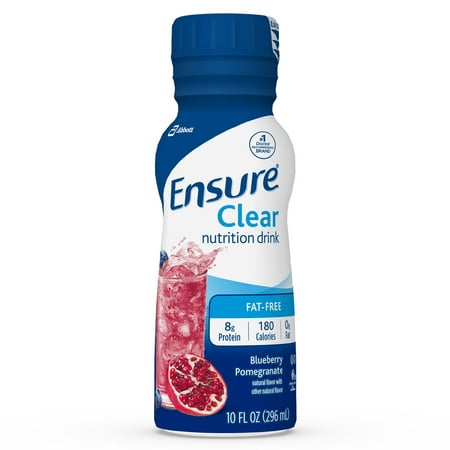 Ensure Clear Nutrition Drink, 0g fat, 8g of high-quality protein, Blueberry Pomegranate, 10 fl oz, 12